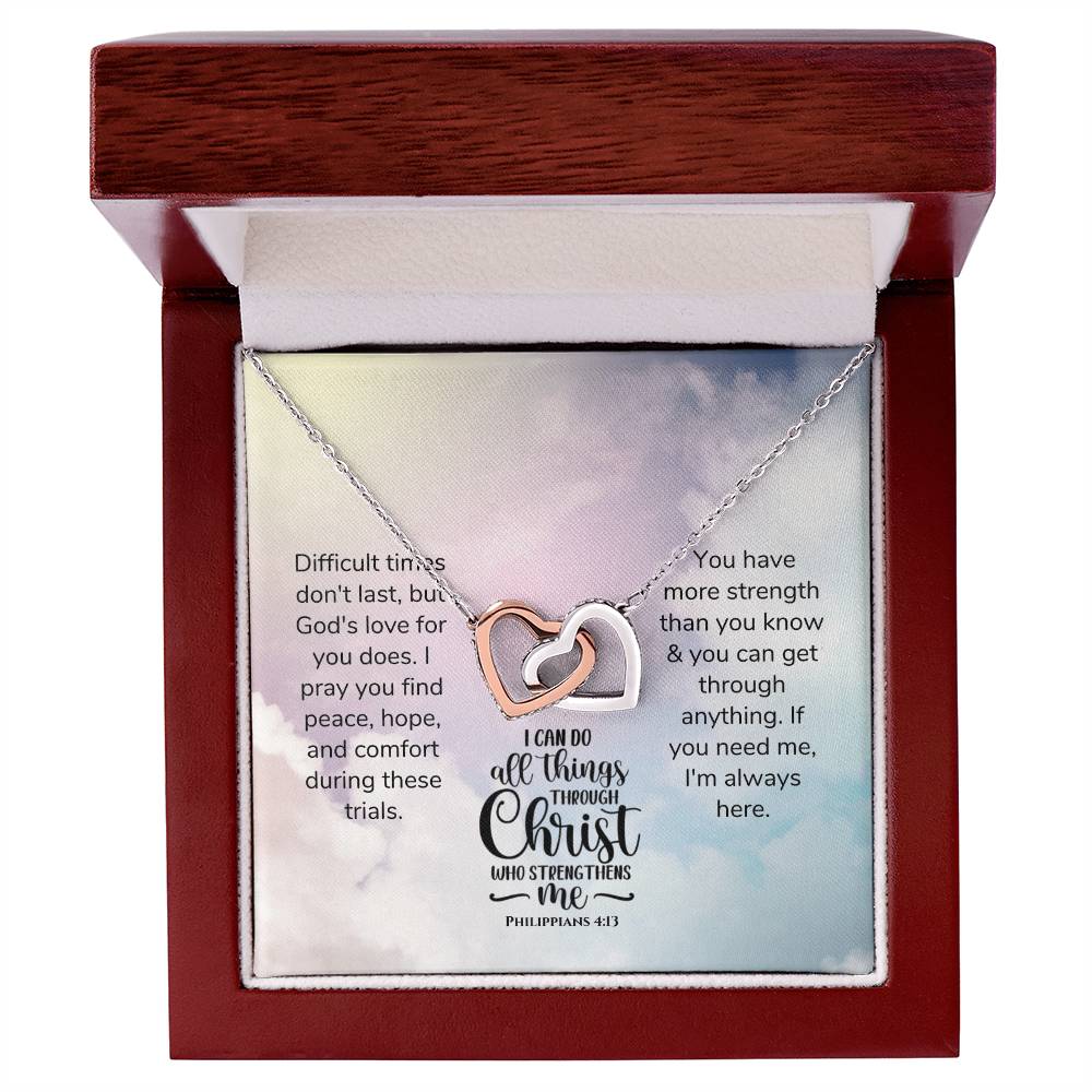 Scripture Encouragement Interlocking Hearts Necklace Philippians 413 Rainbow Clouds
