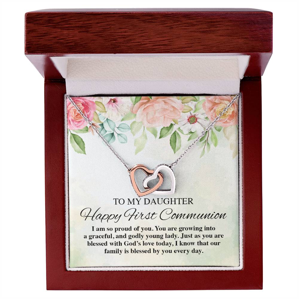 To My Daughter Happy First Communion Interlocking Hearts Necklace