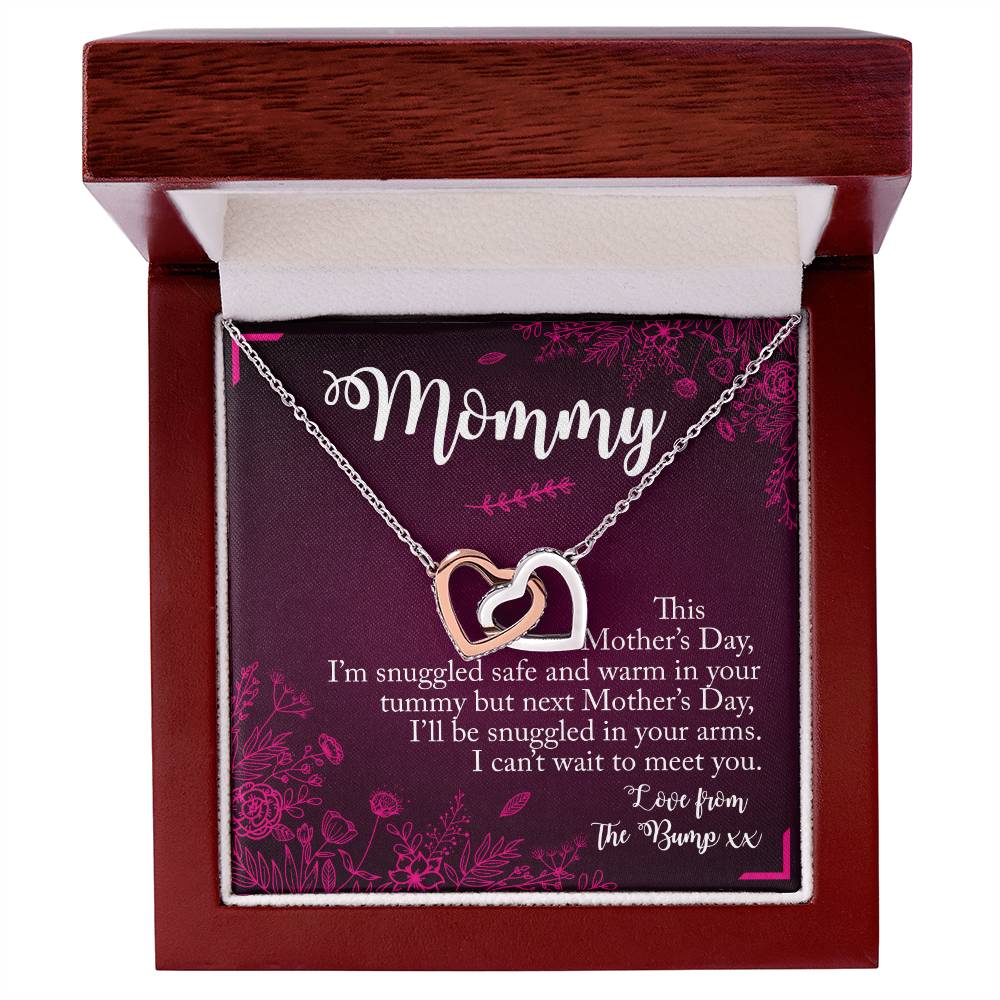 Mommy To Be. Mothers Day Two Hearts Gift Interlocking Hearts Necklace