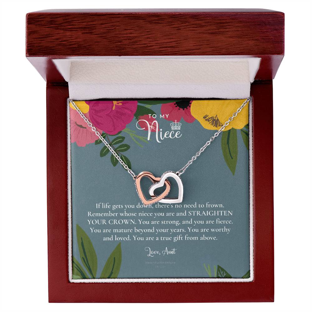 To My Badass Niece Straighten Your Crown Necklace Aunt Niece Necklace Niece Birthday Gift Niece Graduation Gift Interlocking Hearts Necklace