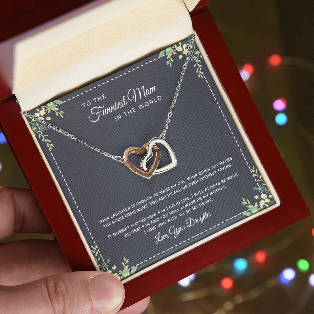 To The Funniest Mom In The World Interlocking Hearts Necklace