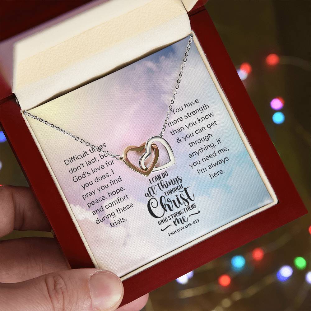 Scripture Encouragement Interlocking Hearts Necklace Philippians 413 Rainbow Clouds
