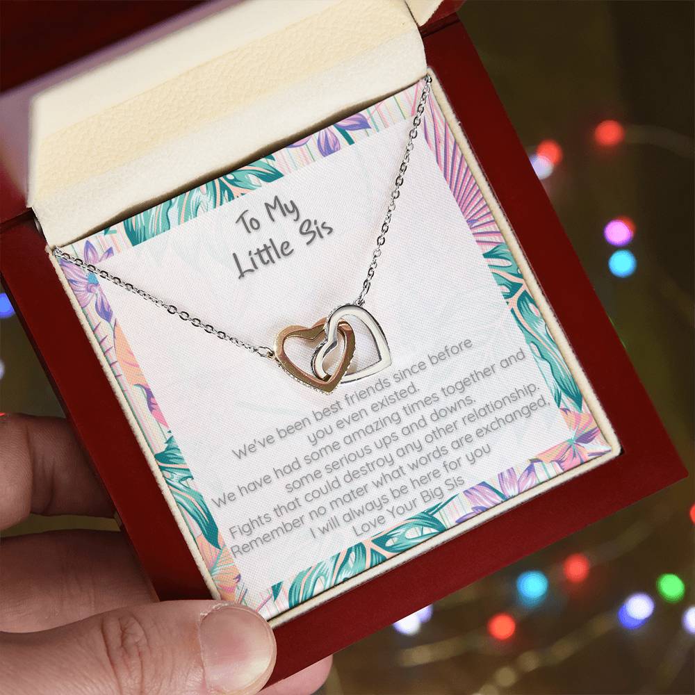 Little Sis I Will Always Be Here For You - Locked Hearts Necklace Interlocking Hearts Necklace