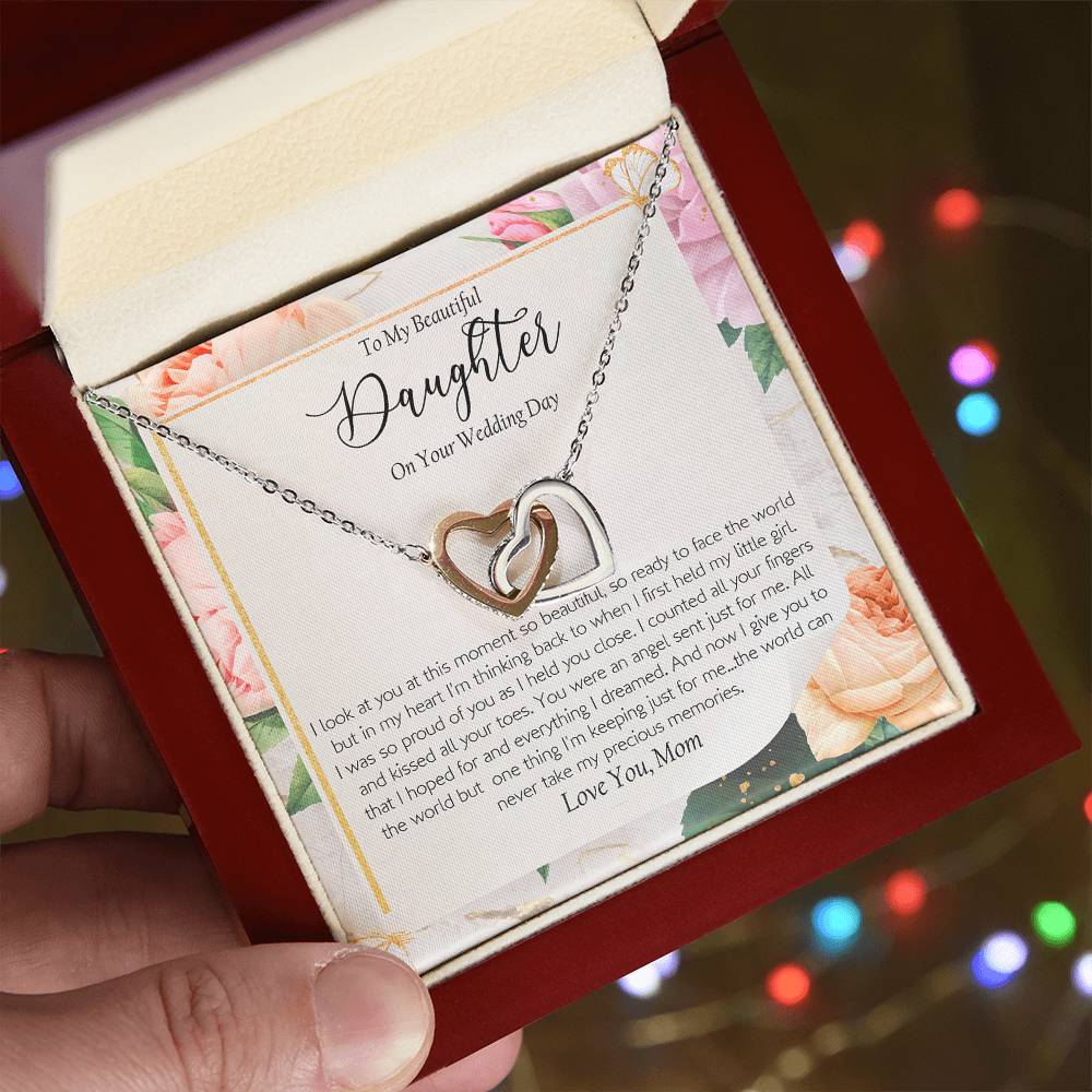 Wedding Day Gift - To My Beautiful Daughter Interlocking Hearts Necklace
