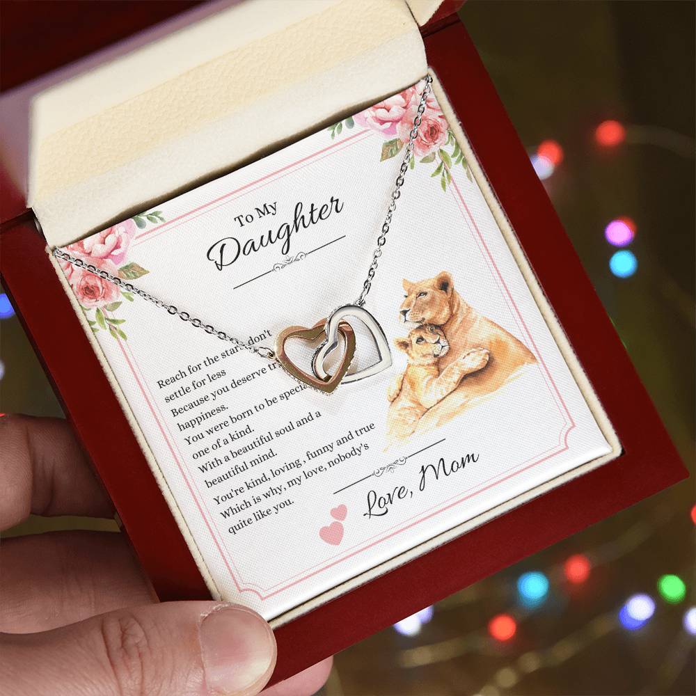 My Daughter Love Mom - Reach For The Stars Hearts - Lions Interlocking Hearts Necklace
