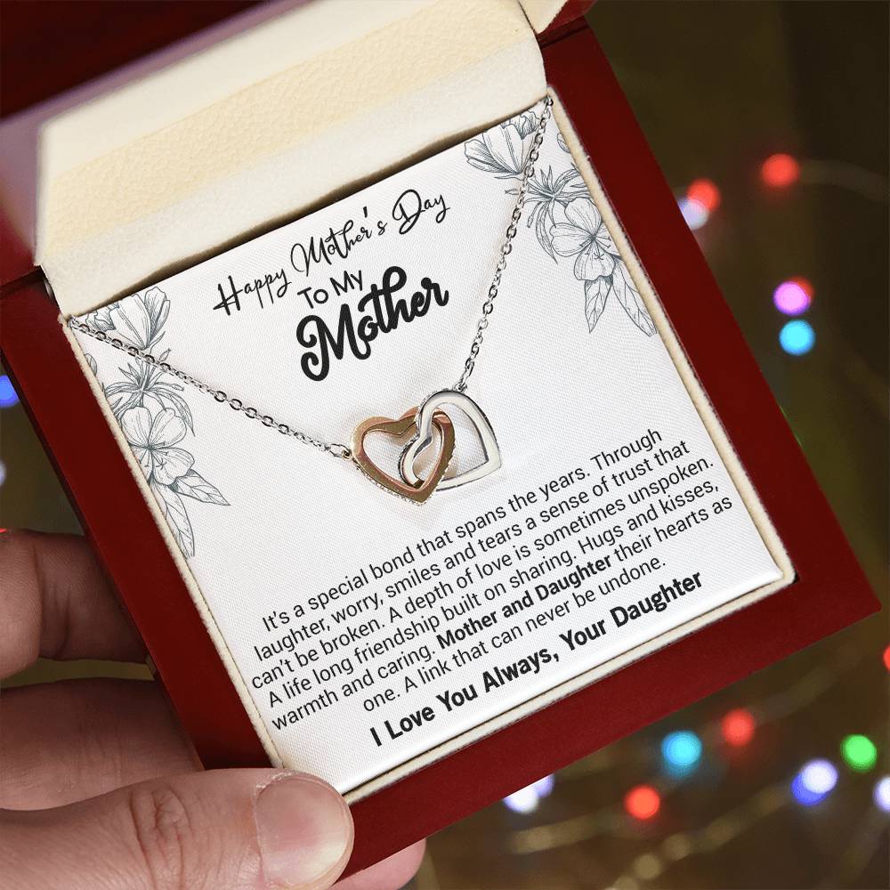 Happy Mother'S Day Mom It'S A Special Bond That Spans The Years. Interlocking Hearts Necklace