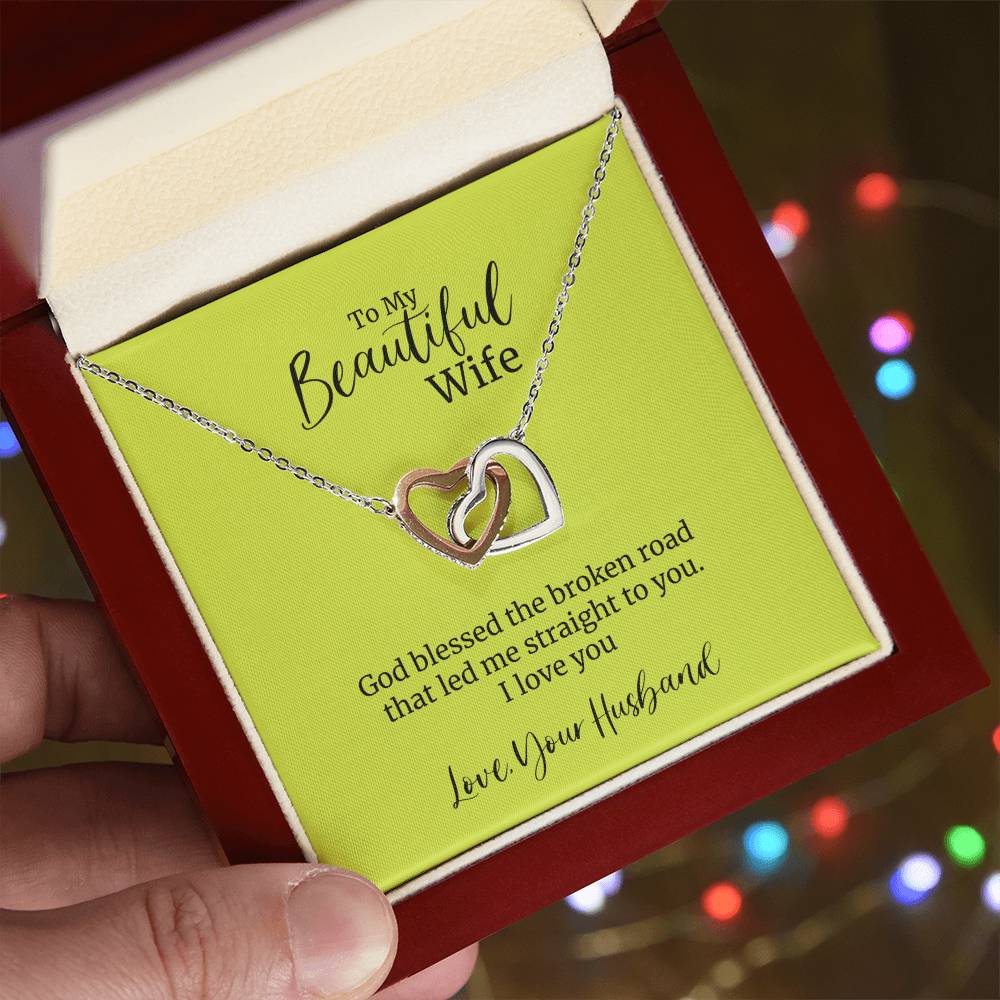 God Blessed The Broken Road To You Interlocking Hearts Necklace