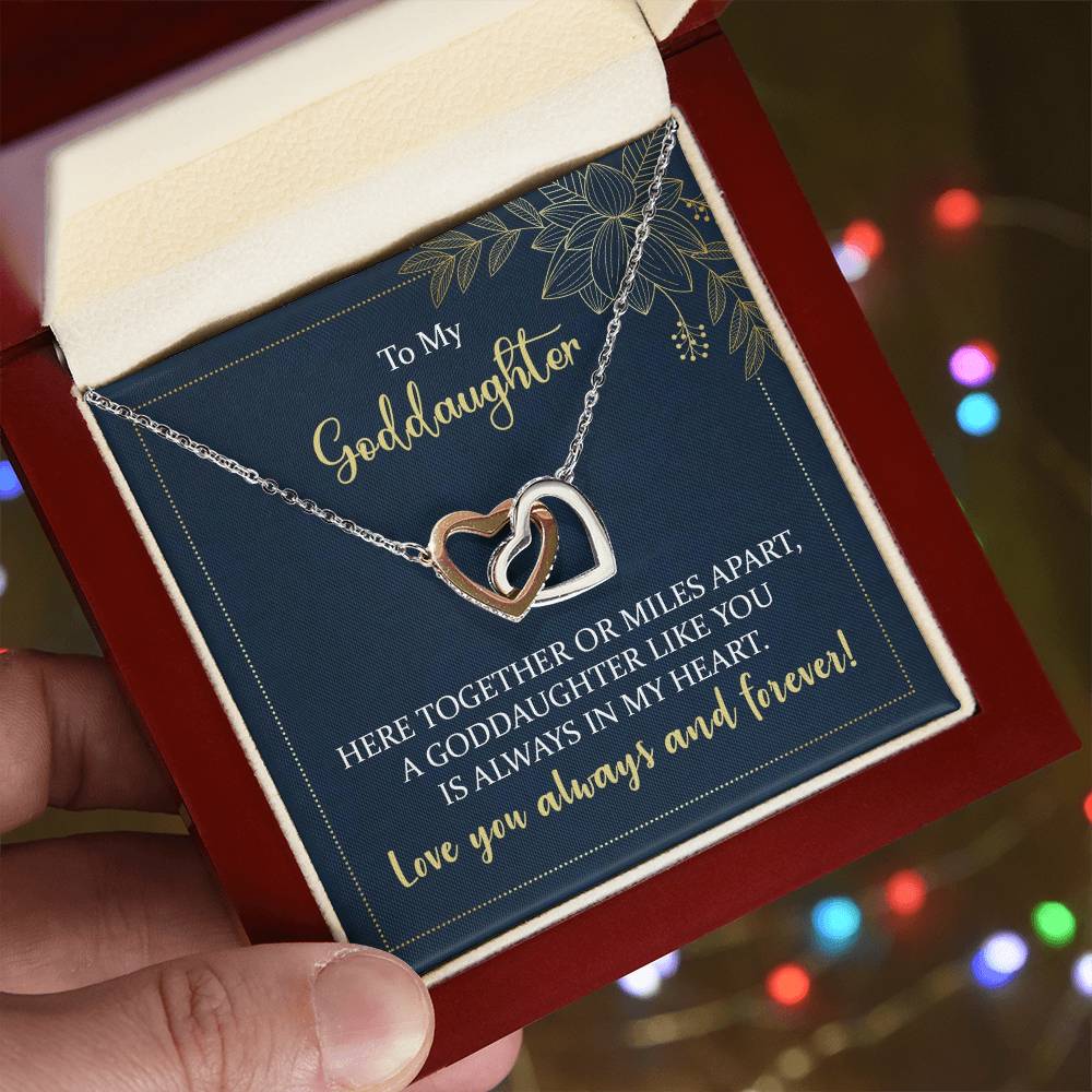 To My Goddaughter Though We Are Miles Apart Interlocking Hearts Necklace