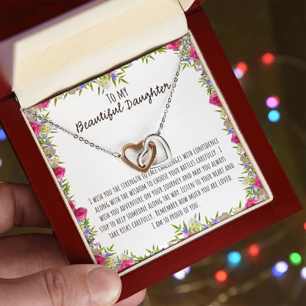 To My Beautiful Daughter I Wish You The Strength - Floral Interlocking Hearts Necklace