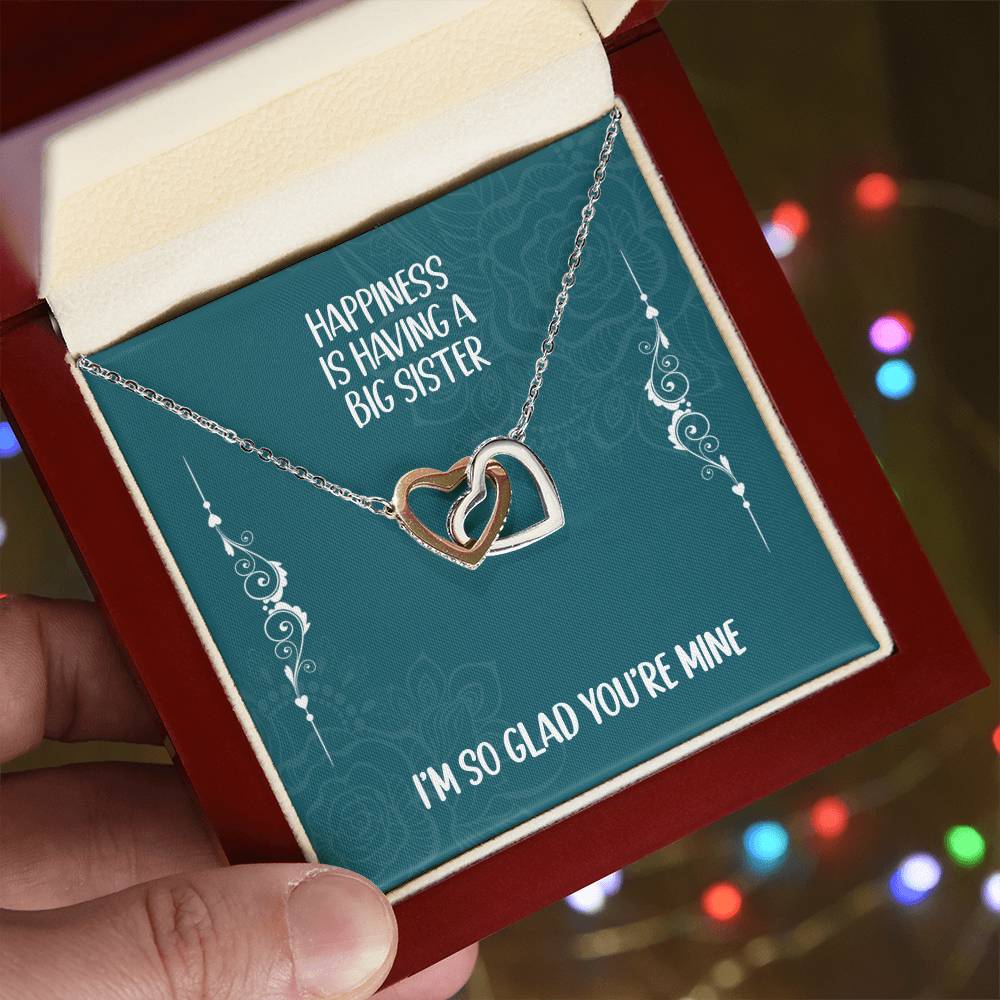Heart Necklace Gift For Big Sister - Happiness Is Having A Big Sister Interlocking Hearts Necklace