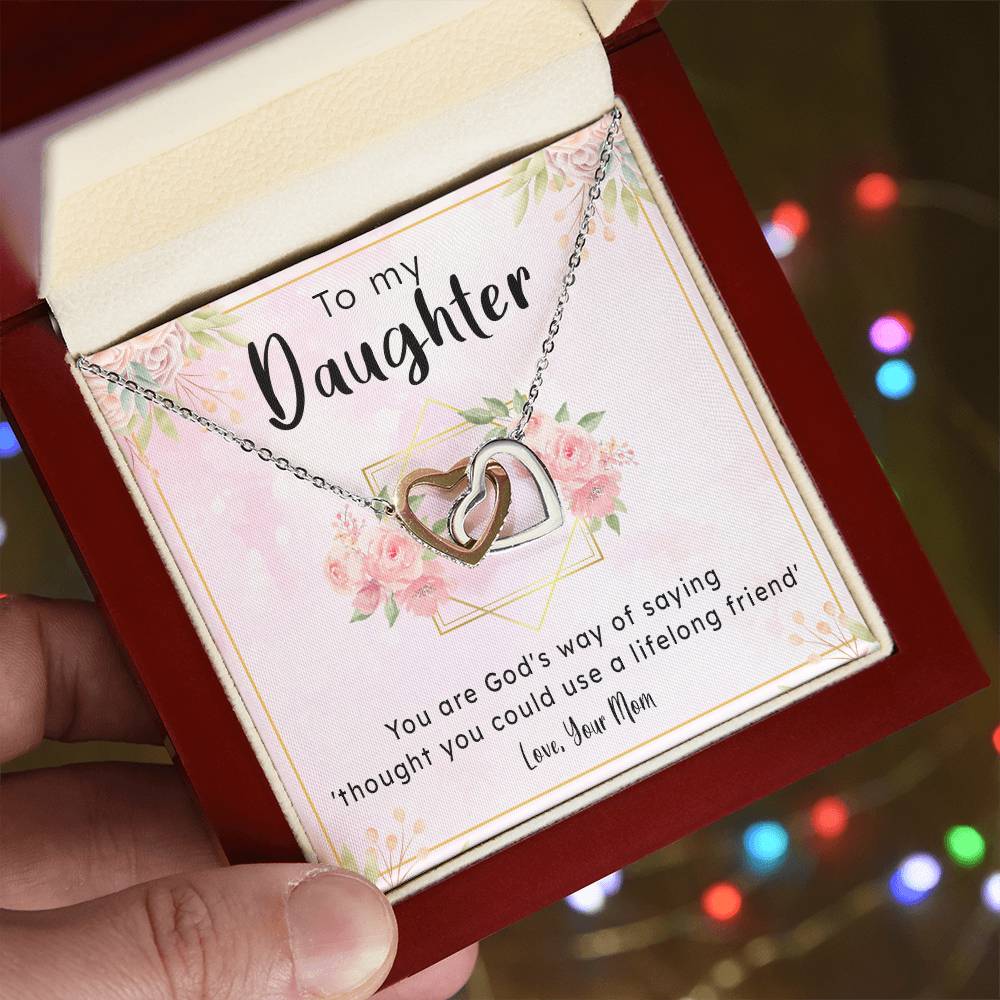 Gift For Daughter From Mom - Lifelong Friend Interlocking Hearts Necklace