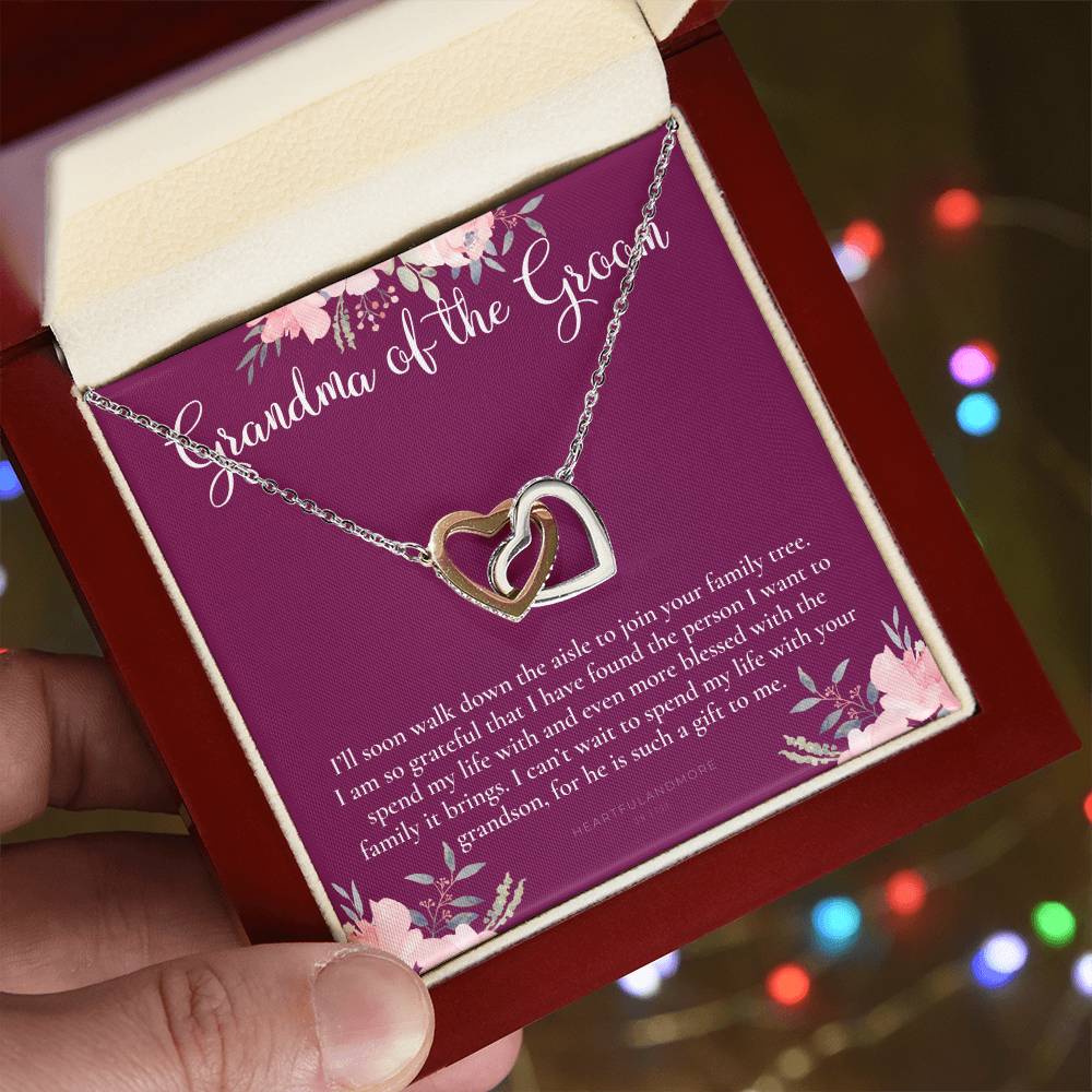 Grandmother Of The Groom Gift Necklace Grandma Wedding Gift Nana Bridal Shower Rehearsal Dinner Thank You Gift Interlocking Hearts Necklace