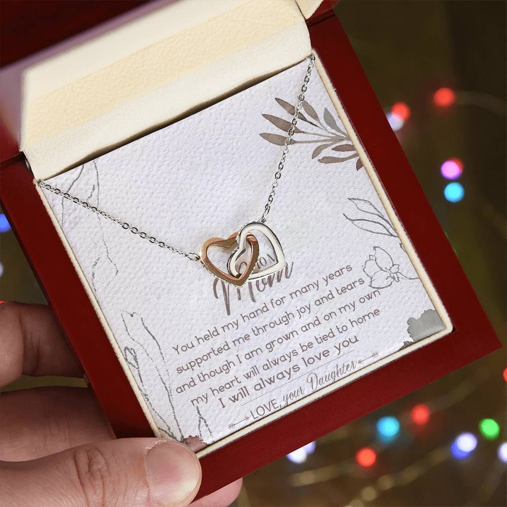 To My Mom Interlocking Hearts Necklace Message Card