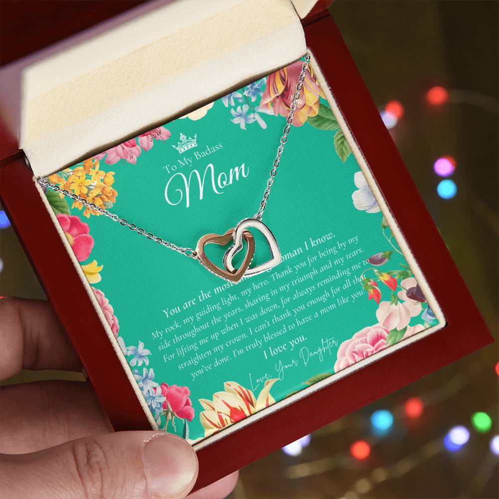 To My Badass Mom Necklace Badass Mom Gift Mother’S Day Gift Birthday Gift Gift From Daughter On Wedding Day Interlocking Hearts Necklace