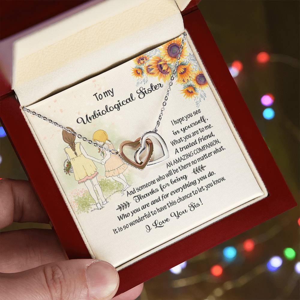 To My Unbiological Sister-A Trusted Friend-By Heart-Interlocking Heart Necklace Interlocking Hearts Necklace