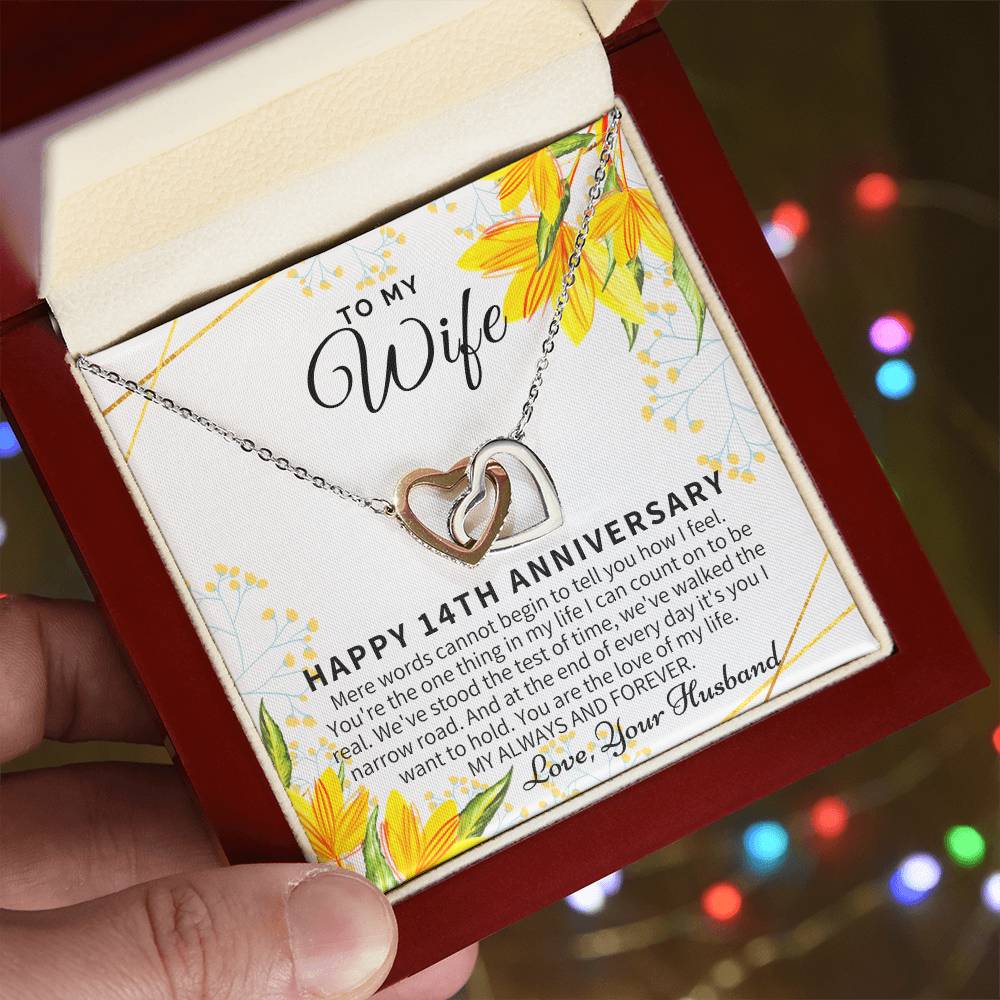 14 Year Wedding Anniversary Gift For Wife 14Th Anniversary Gift For Her 14 Year Anniversary Gift Ideas 14Th Anniversary Gifts Interlocking Hearts Necklace