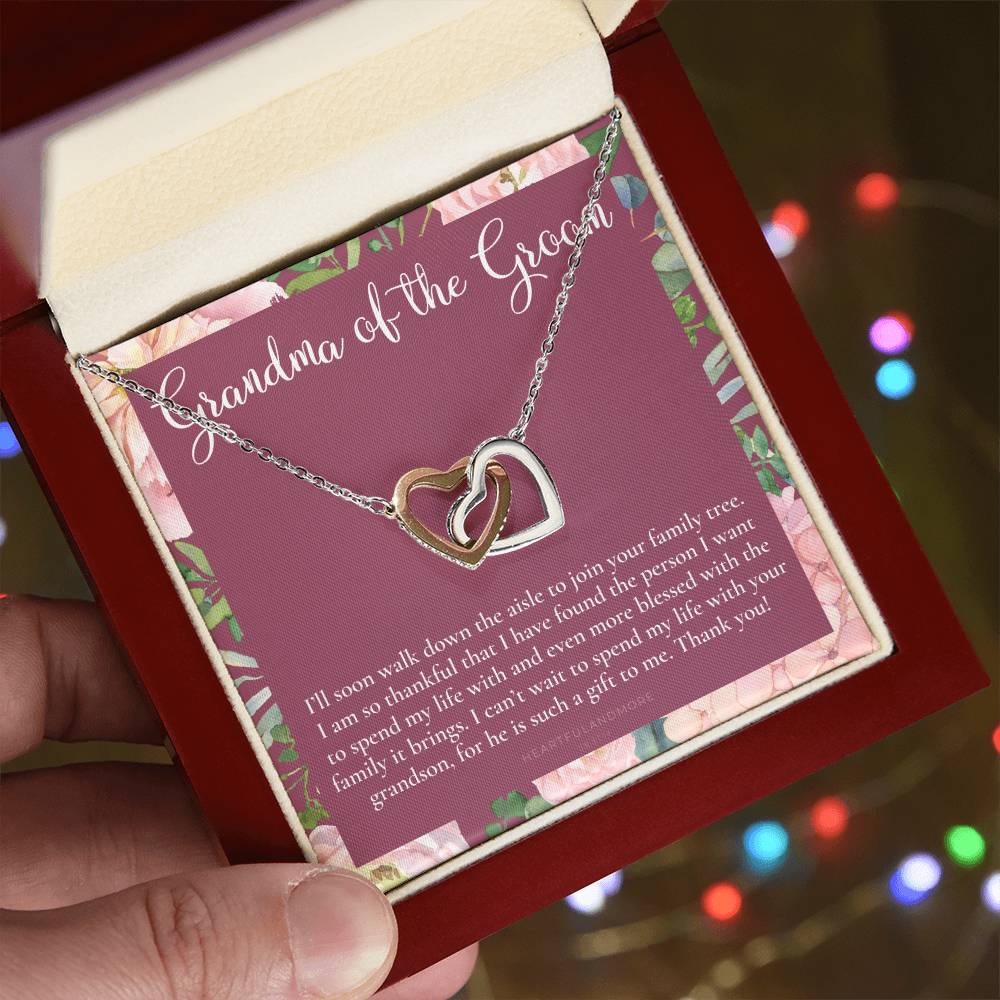 Grandmother Of The Groom Gift Necklace Grandma Wedding Gift Nana Bridal Shower Rehearsal Dinner Thank You Gift Interlocking Hearts Necklace