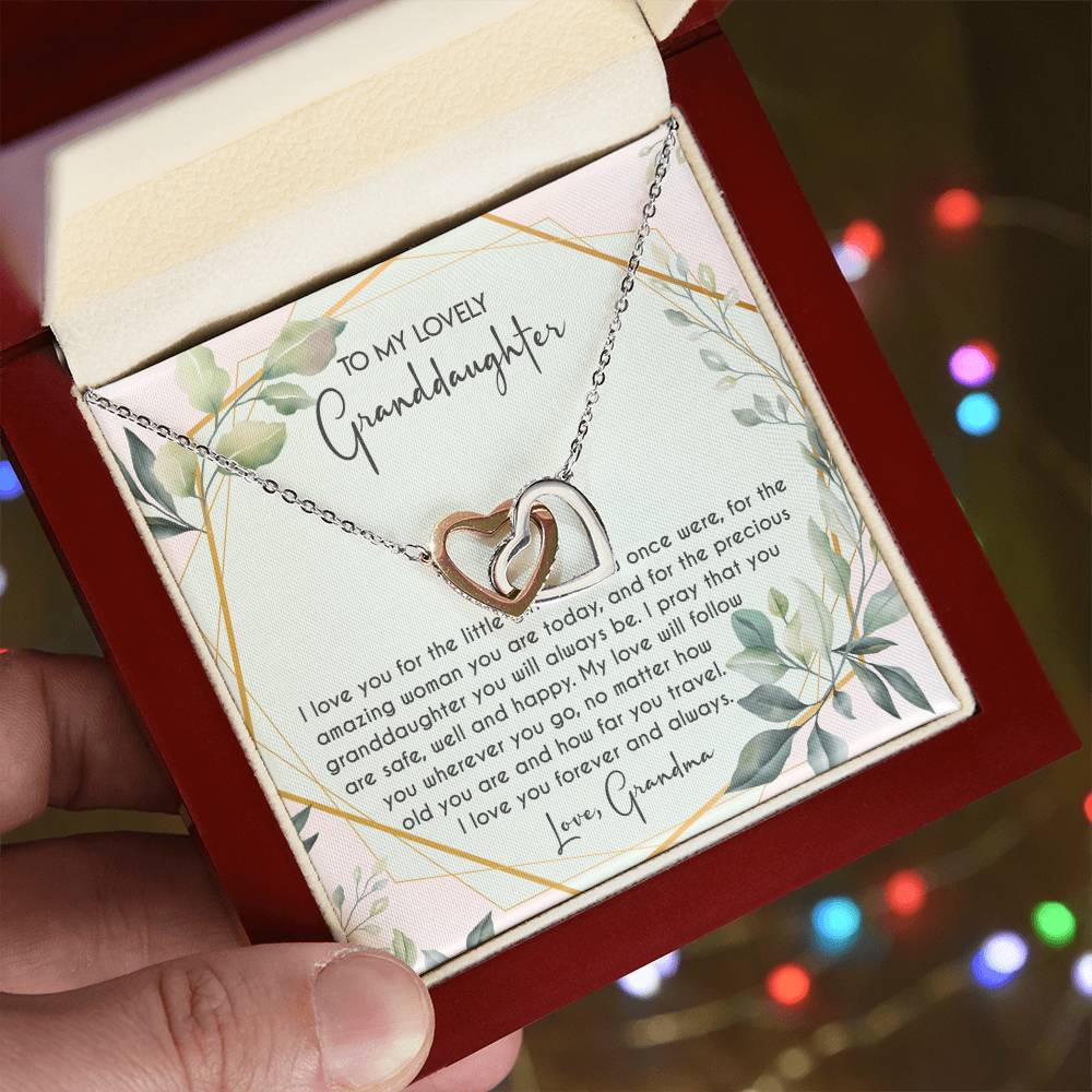 To My Lovely Granddaughter Necklace Gift To Granddaughter From Grandma Granddaughter Birthday Graduation Gift Interlocking Hearts Necklace