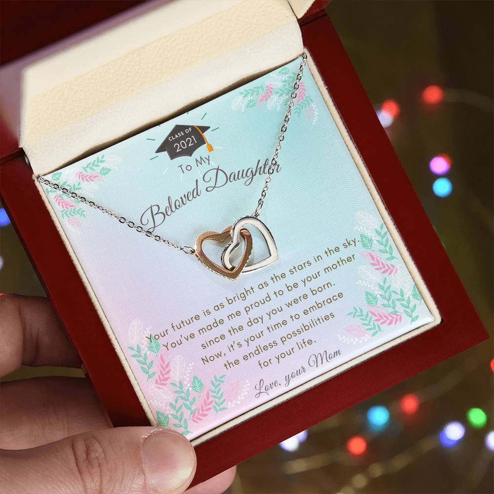 Two Hearts To My Beloved Daughter Necklace Interlocking Hearts Necklace