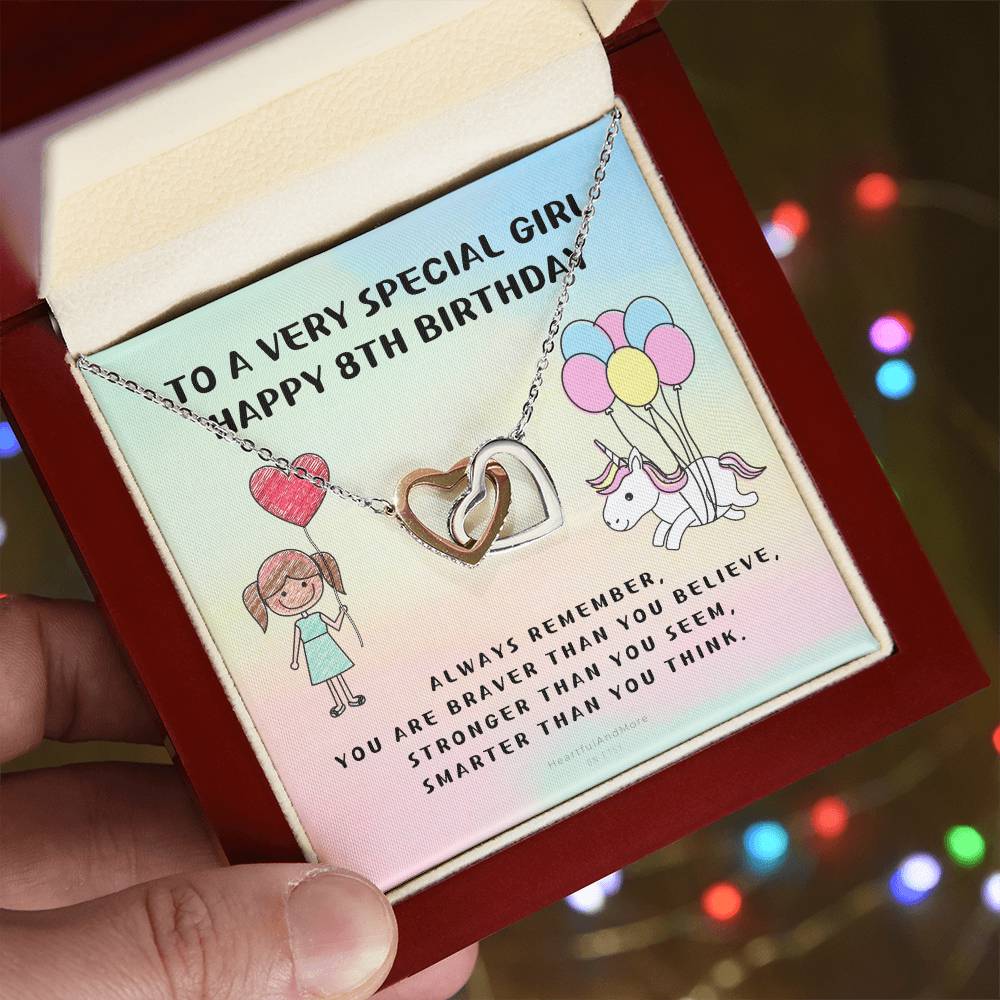 8Th Personalized Birthday Gift Birthstone Name 8Th Birthday Necklace Gift Happy 8Th Birthday Gift Gift For 8 Year Birthday Girl Interlocking Hearts Necklace