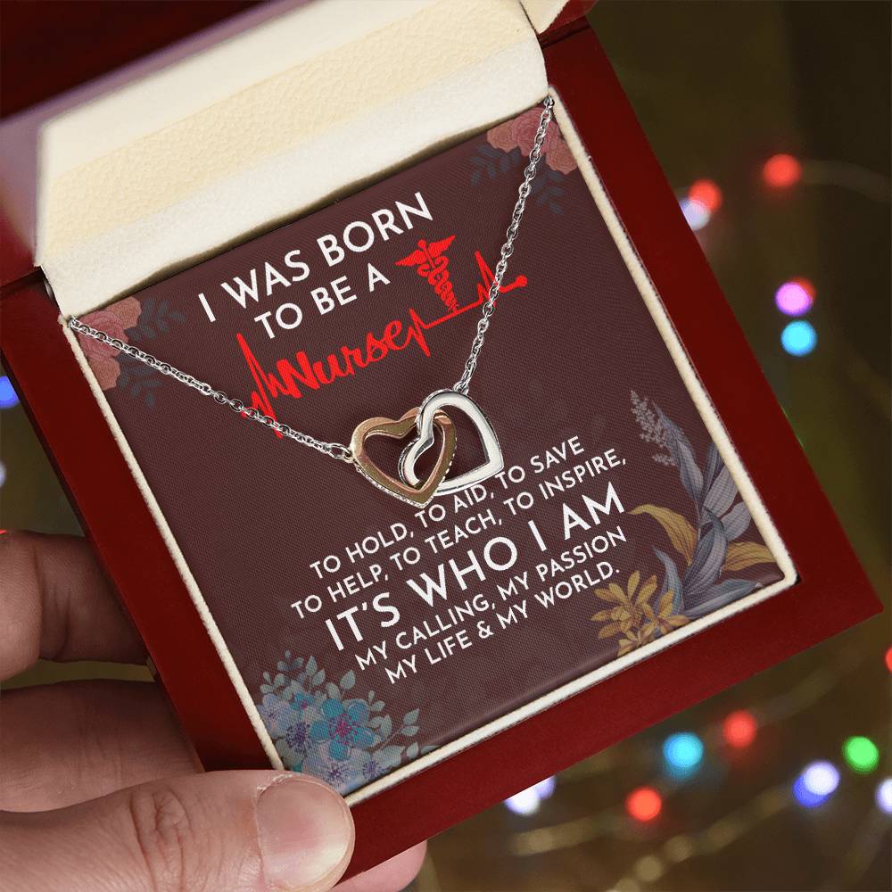 I Was Born To Be A Nurse Interlocking Heart Necklace Interlocking Hearts Necklace