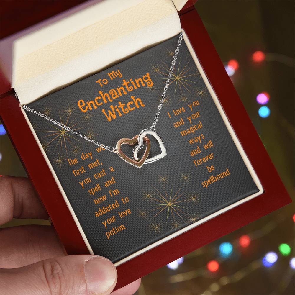 Enchanting Witch Interlocking Hearts Necklace Halloween Gift