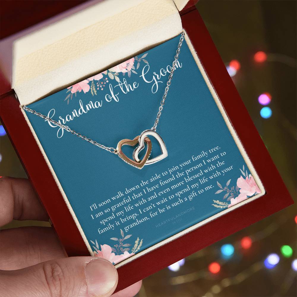 Grandmother Of The Groom Gift Necklace Grandma Wedding Gift Nana Bridal Shower Rehearsal Dinner Thank You Gift Interlocking Hearts Necklace