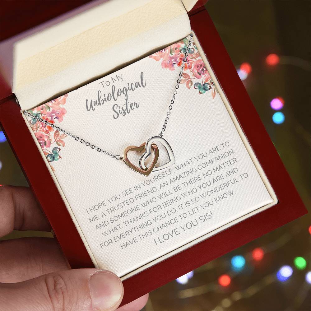Unbiological Sister Necklace - White Interlocking Hearts Necklace