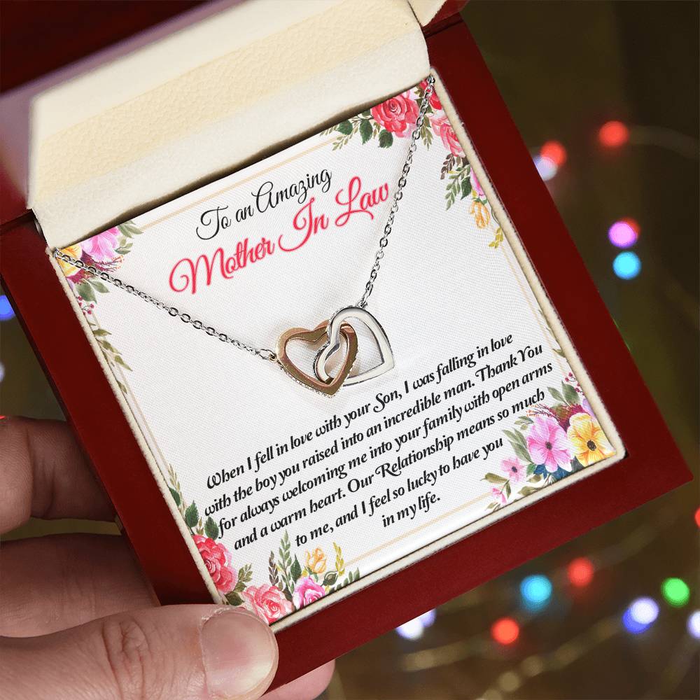 To An Amazing Mother In Law Thank You Interlocking Hearts Necklace