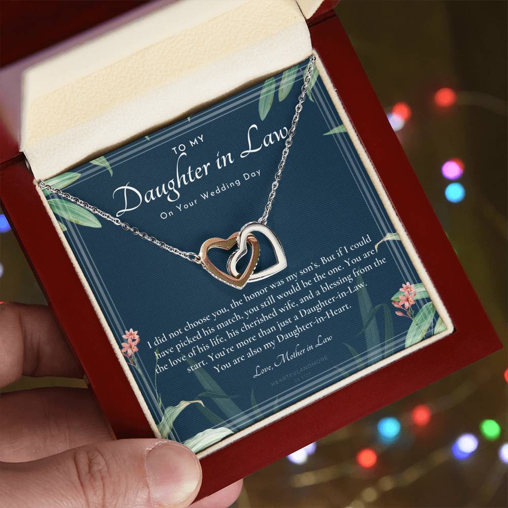 Daughter-In-Law Gift Necklace Wedding Gift Jewelry From Mother-In Law Gift For Bride Daughter-In-Heart Interlocking Hearts Necklace