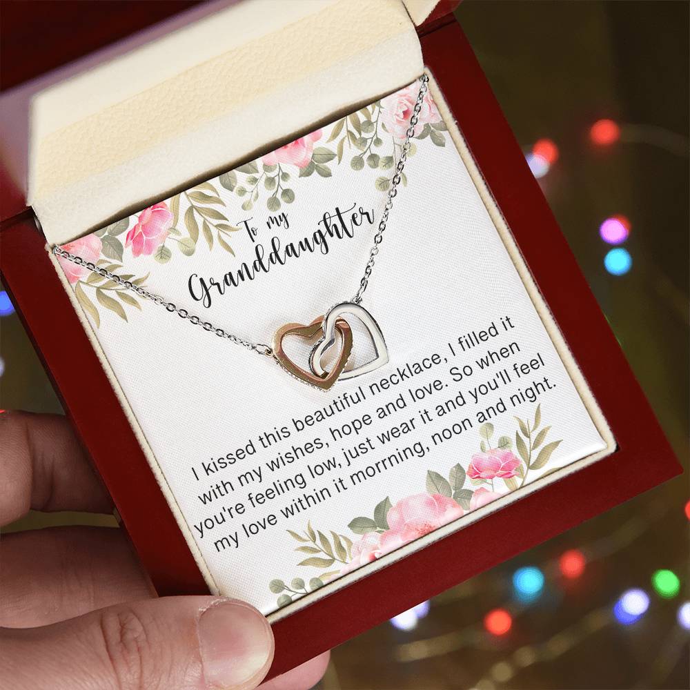 To My Granddaughter - I Love You Interlocking Hearts Necklace