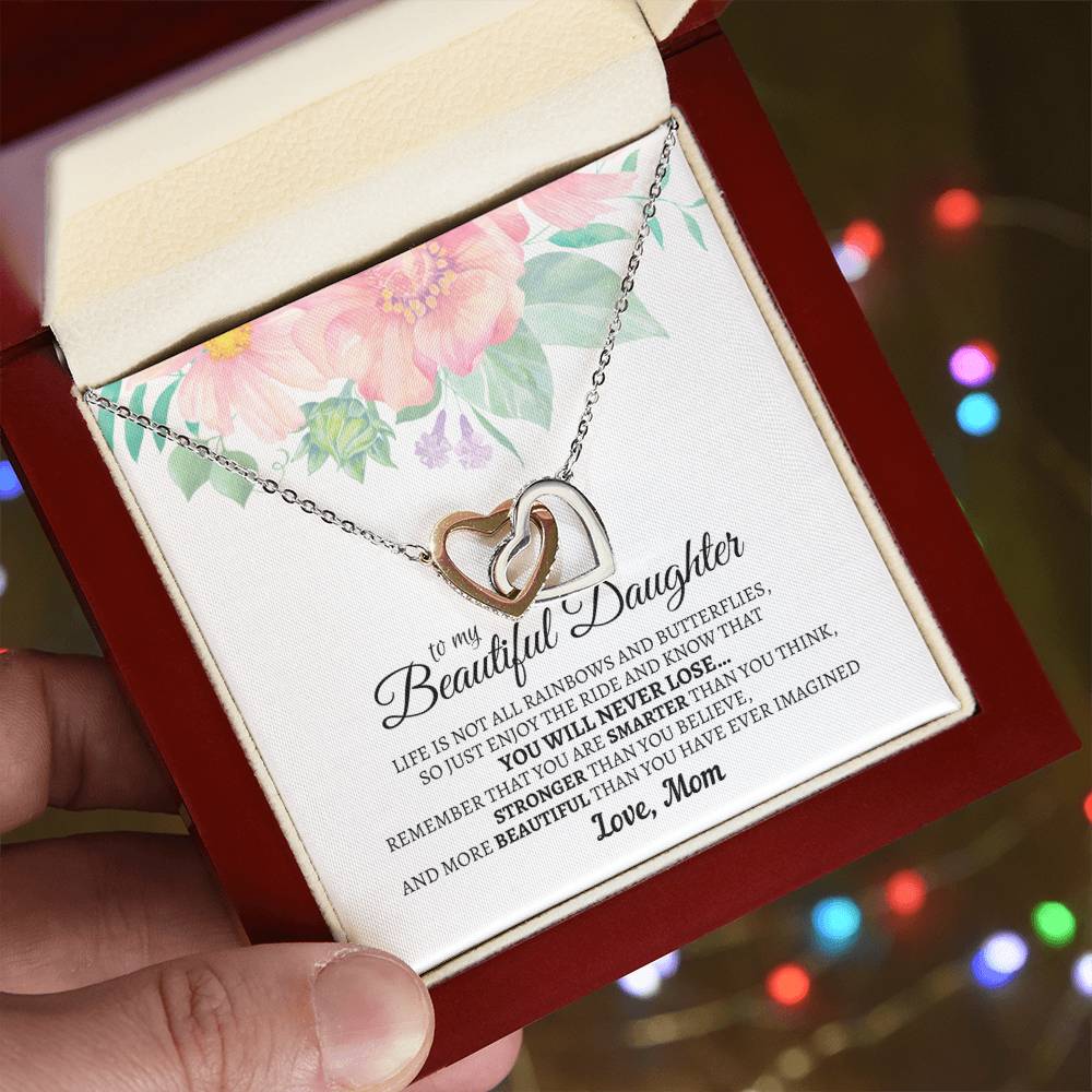 To My Beautiful Daughter - Luxurious Interlocking Hearts Cube - So91 Interlocking Hearts Necklace