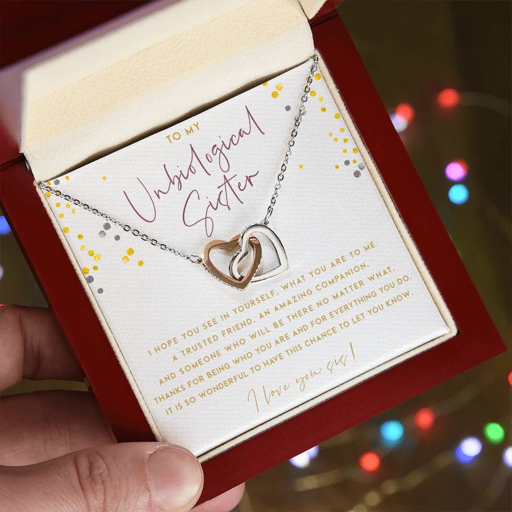 To My Unbiological Sister! Interlocking Hearts Necklace