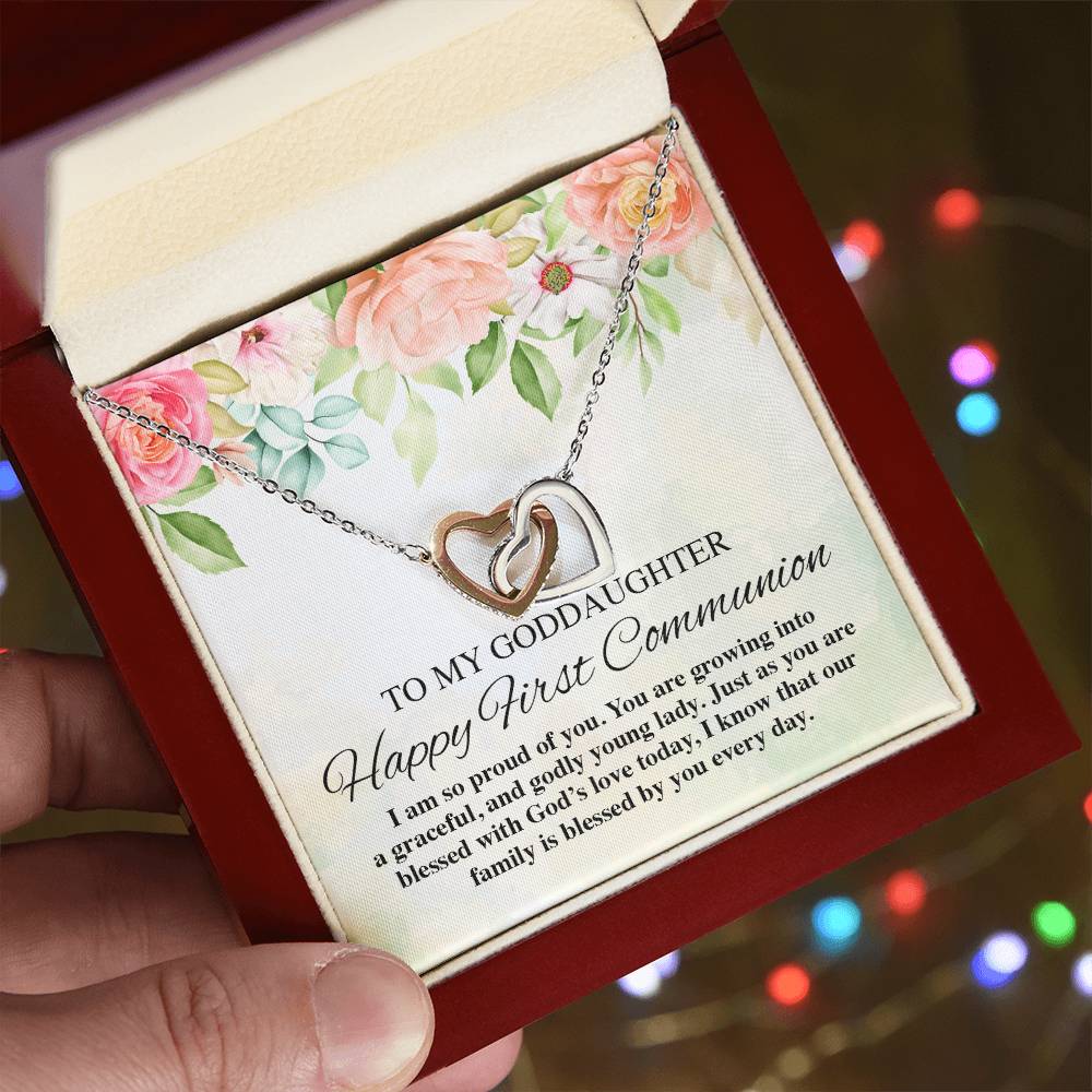 To My Goddaughter Happy First Communion Interlocking Hearts Necklace