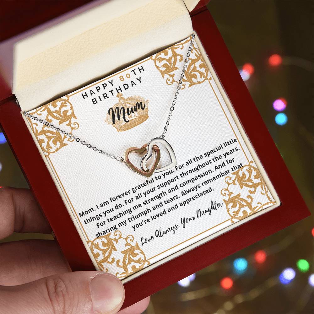 80Th Birthday Mum From Daughter Interlocking Hearts Necklace