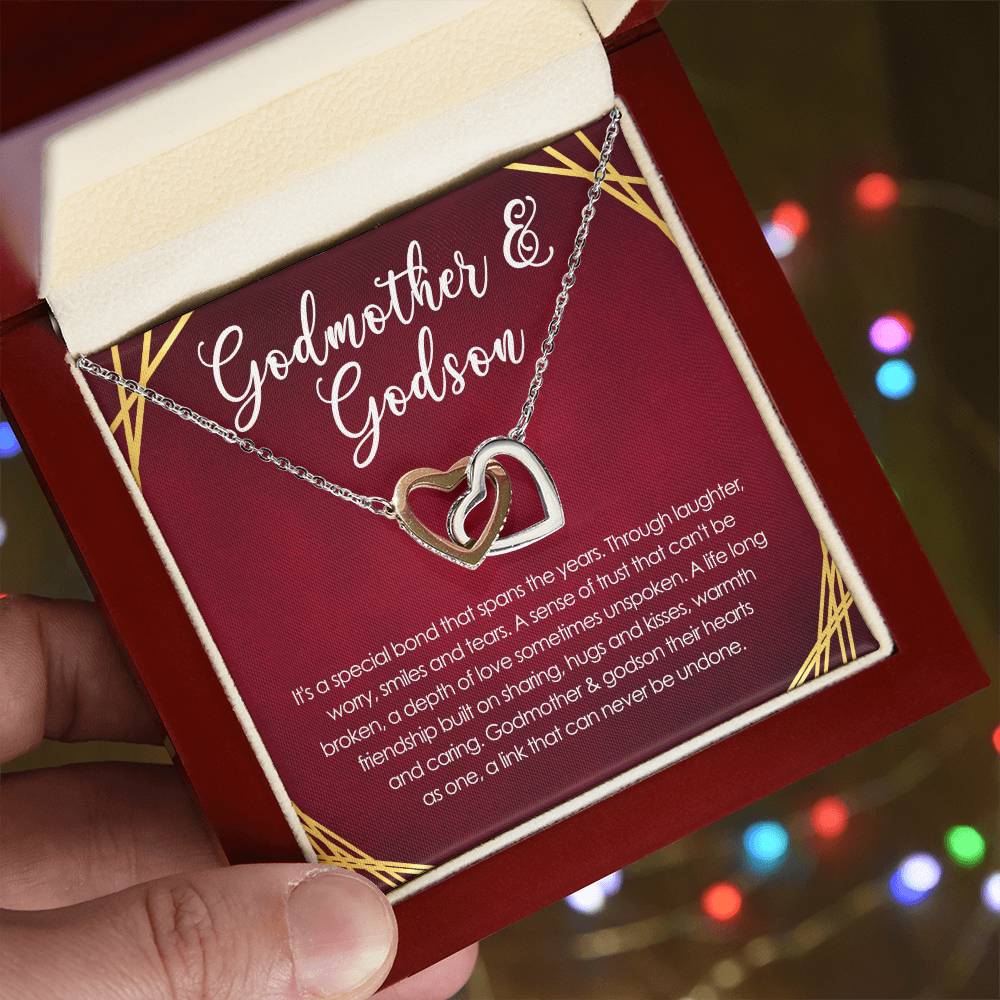 Special Bond Between Godmother & Godson Interlocking Hearts Necklace