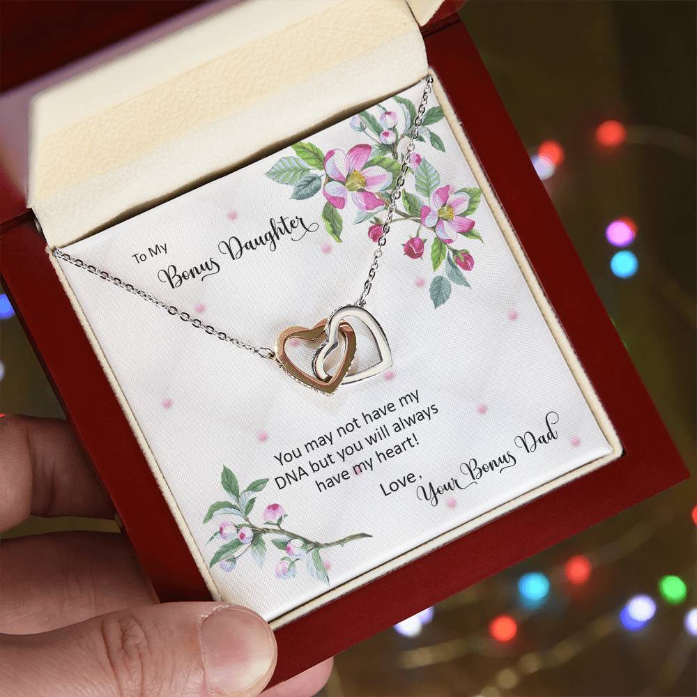 Bonus Daughter From Bonus Dad No Dna But You Have My Heart Interlocking Hearts Necklace