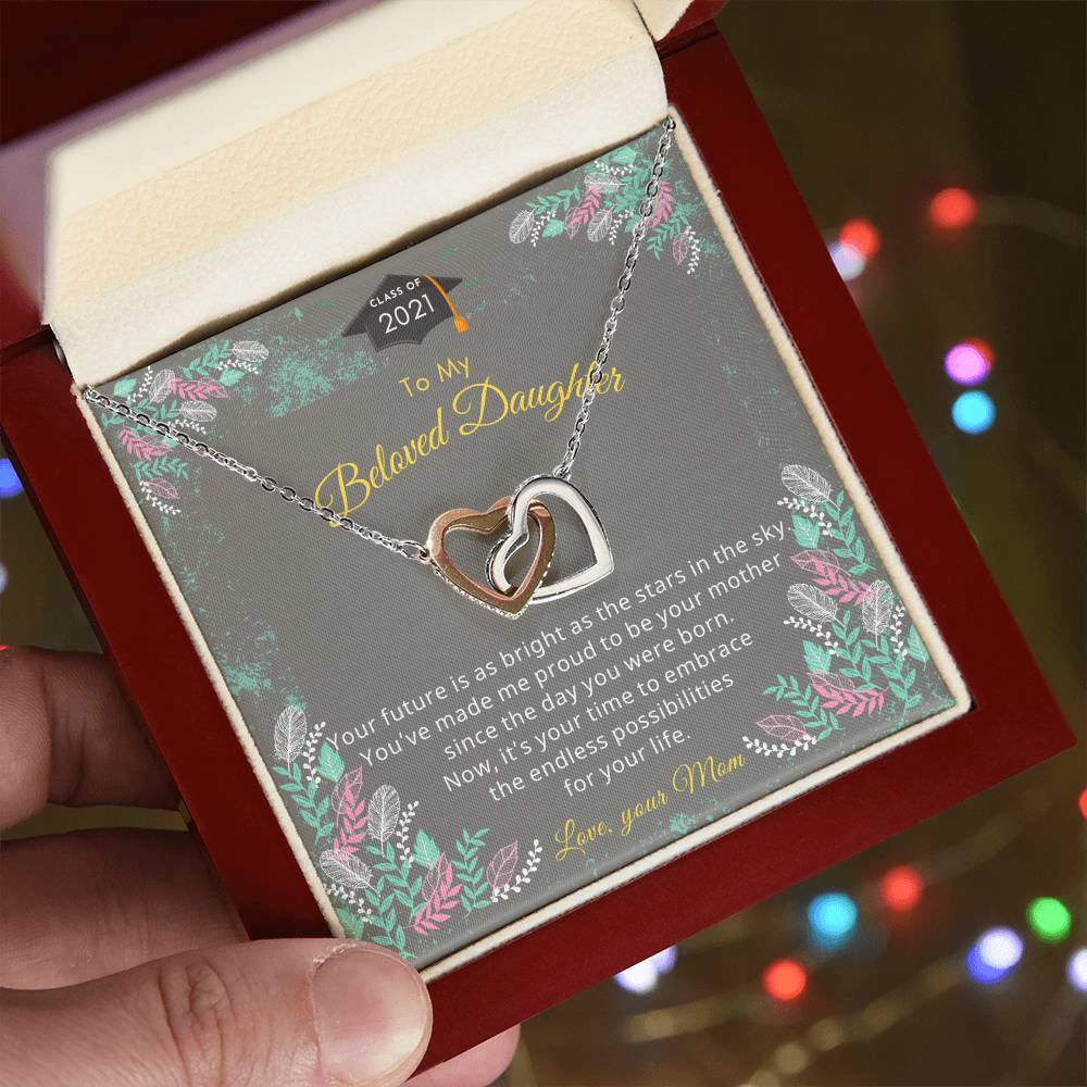 Two Hearts For Daughter'S Graduation Necklace. Interlocking Hearts Necklace