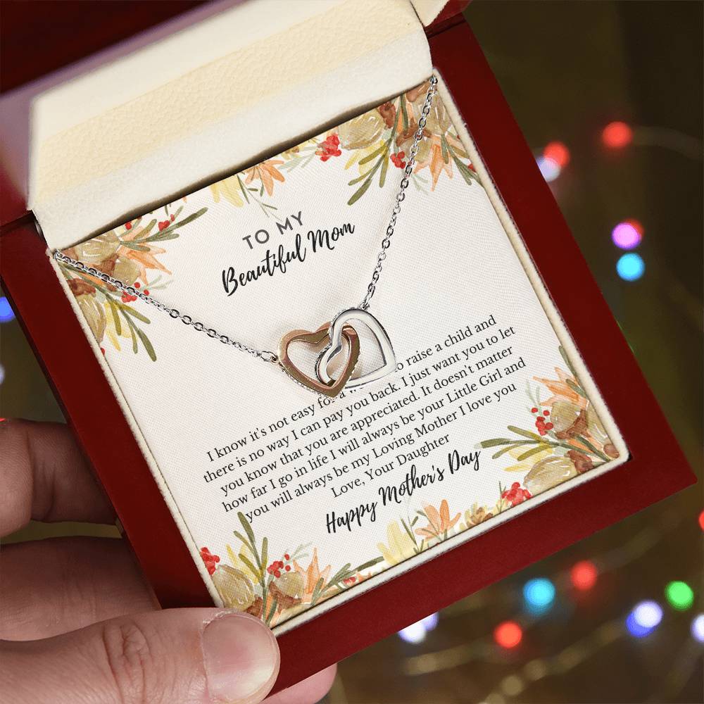 To My Beautiful Mom - Interlocking Heart Necklace - Interlocking Hearts Necklace