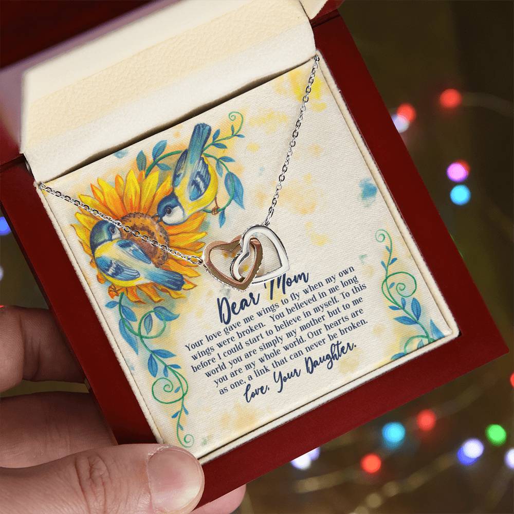 Dear Mom - Your Love Gave Me Wings To Fly When My Own Wings Were Broken From Daughter Interlocking Hearts Necklace