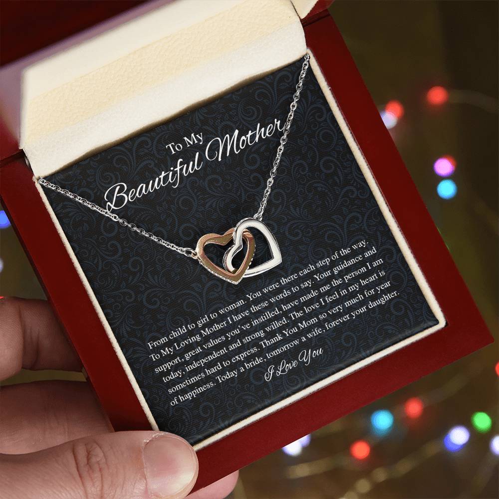 To My Beautiful Mother From Bride Interlocking Hearts Interlocking Hearts Necklace