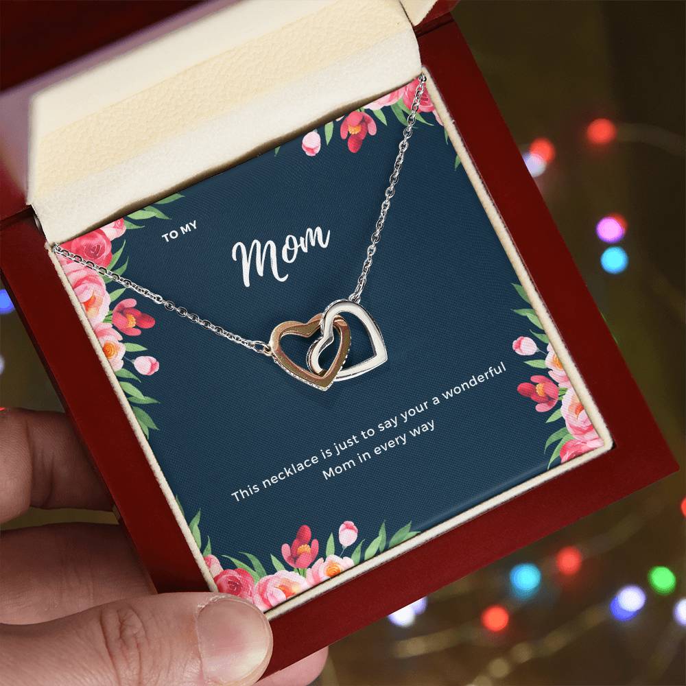 To My Mom Interlocking Necklace Floral Interlocking Hearts Necklace