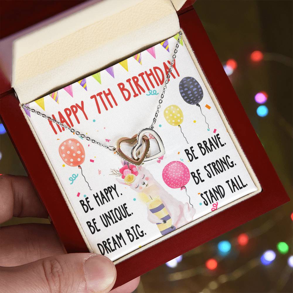 7Th Birthday Necklace Gift For Girl Daughter Birthday Gift For 7 Years Old Teen Birthday Gift Cute Llama Interlocking Hearts Necklace