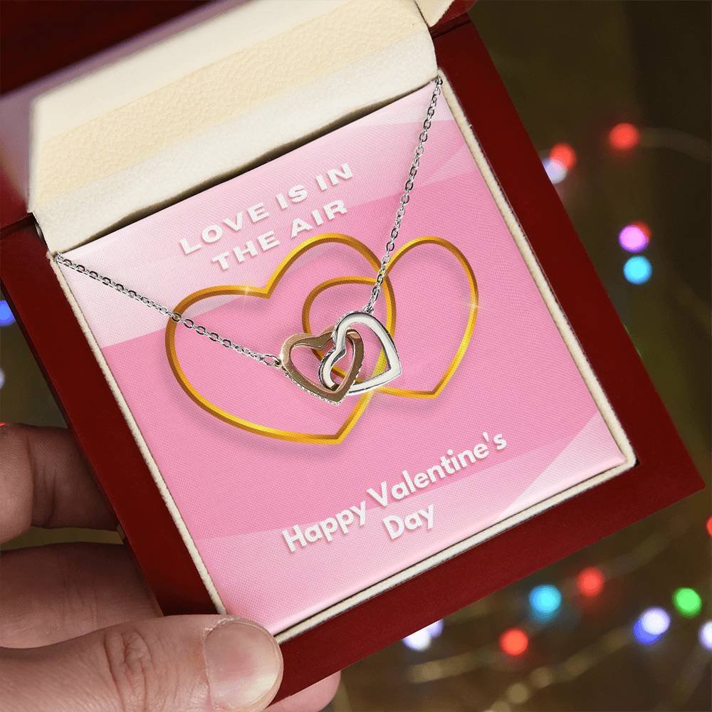 Two Hearts Embellished Love Is In The Air Interlocking Hearts Necklace