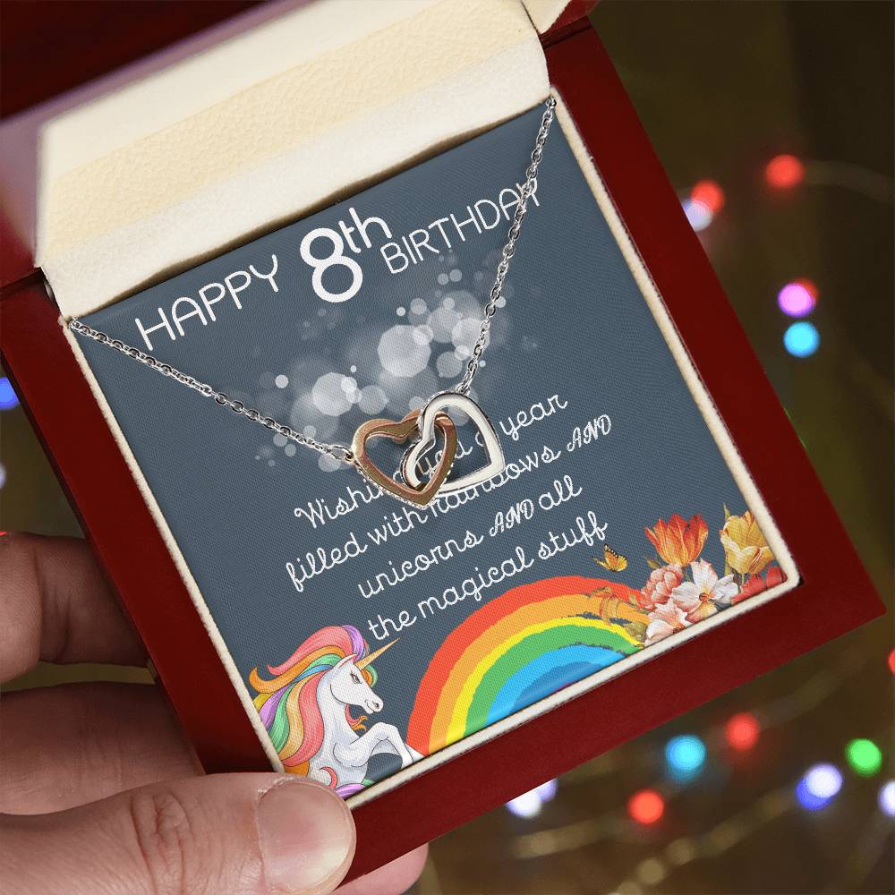 8Th Birthday Necklace Gifts For Girls Cute Unicorn 8 Years Old Girl Jewelry Gift For Daughter Niece Interlocking Necklace Xu246Il01 Interlocking Hearts Necklace