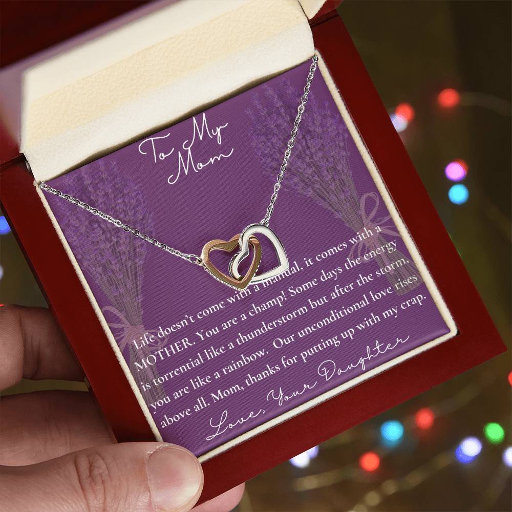 To Mom From Daughter Necklace. Happy Mother'S Day! Interlocking Hearts Necklace