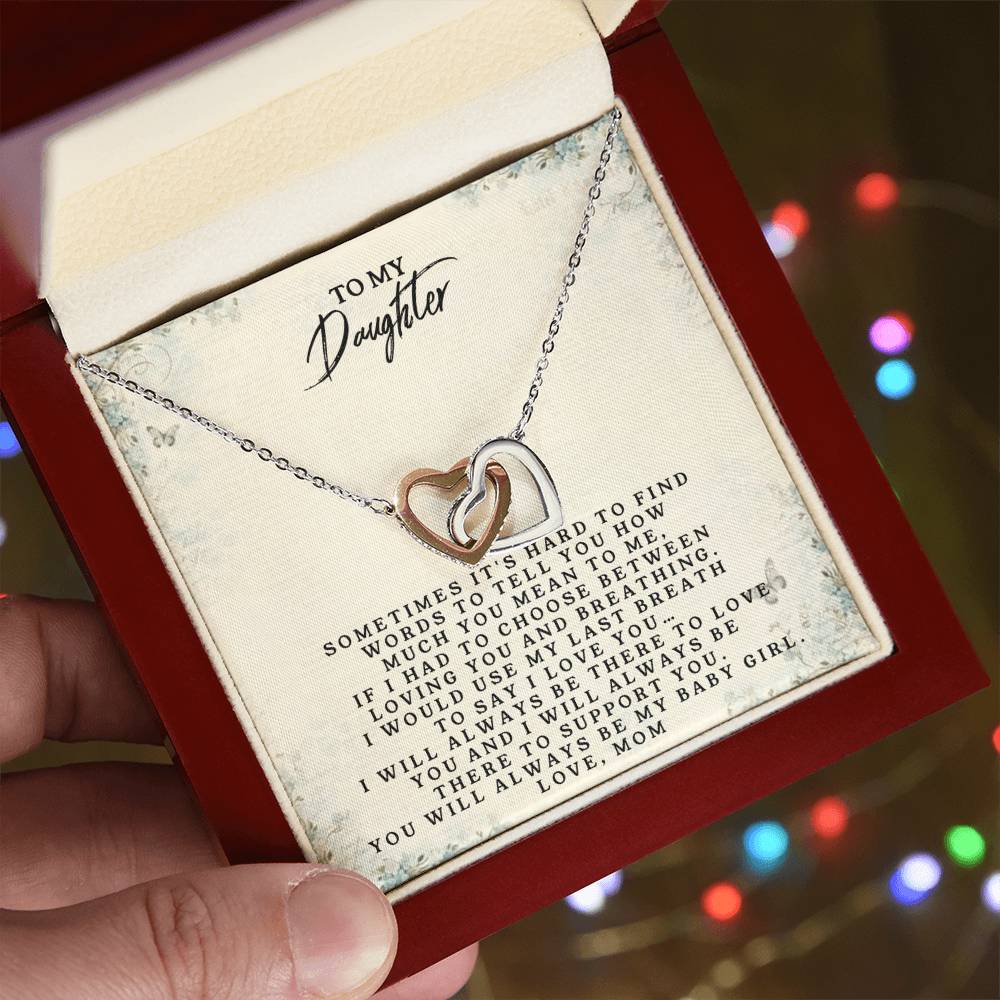 To My Daughte - Love Mom - Interlocking Heart Necklace Interlocking Hearts Necklace