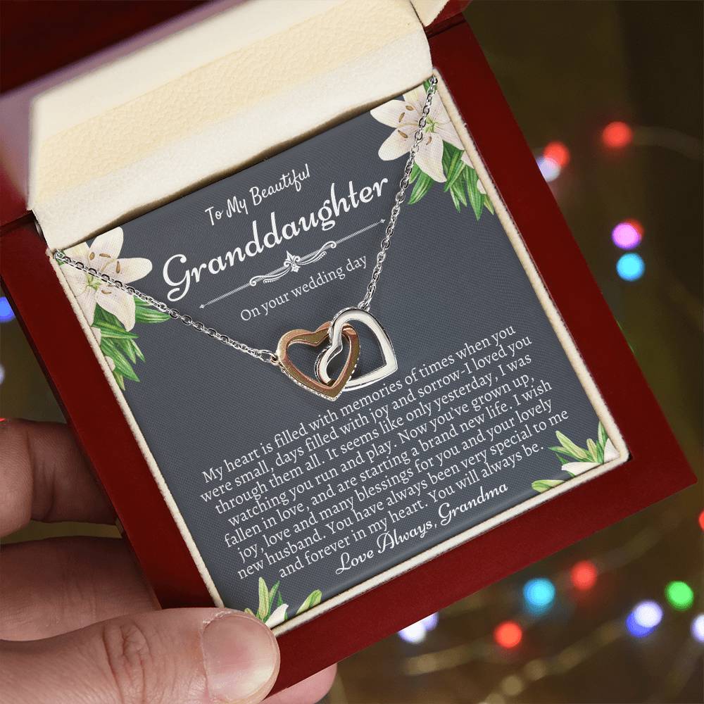 To My Granddaughter On Her Wedding Day Bride Gift From Grandma Granddaughter Wedding Necklace Heartfelt Gift From Nana Nanny Bride Gift Interlocking Hearts Necklace
