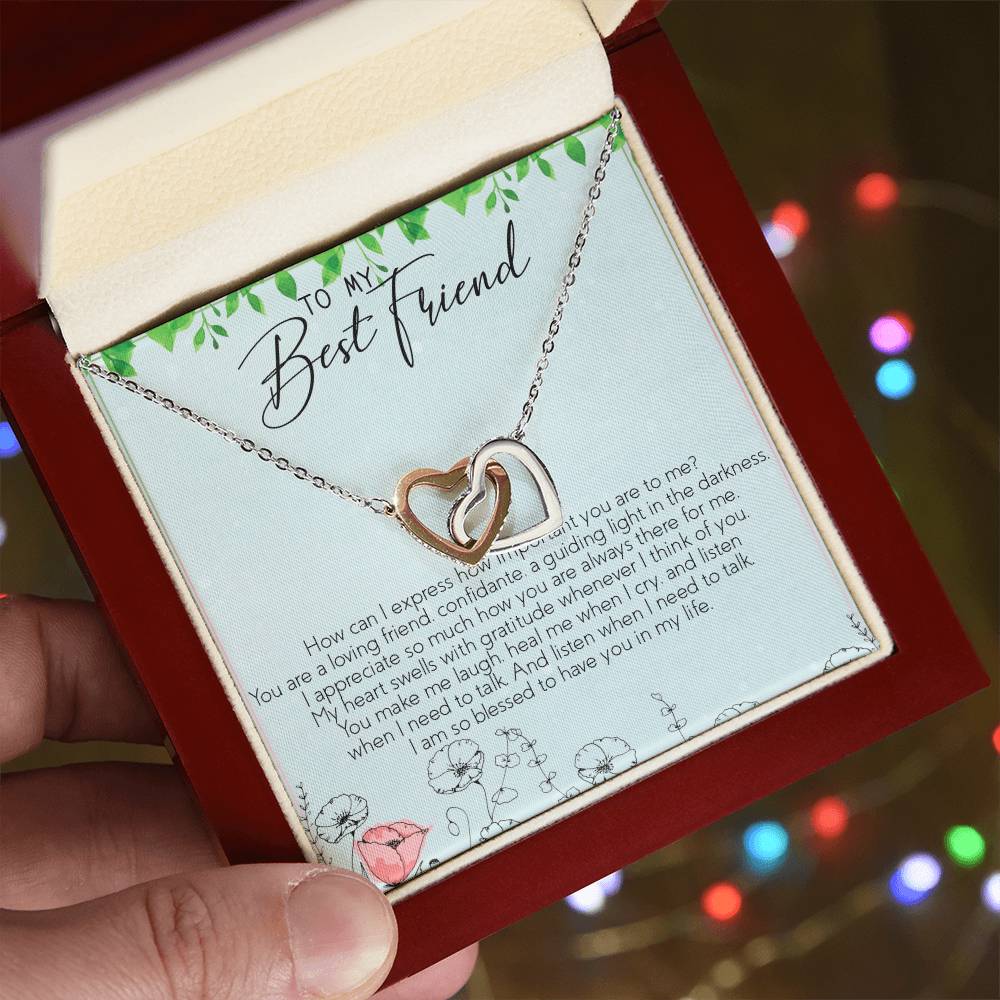 To My Best Friend Interlocking Hearts Necklace Message Card