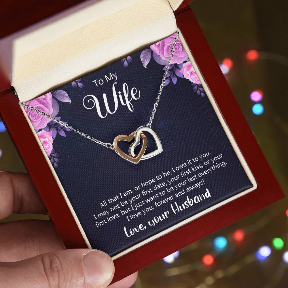 To My Wife - I Love You Forever Interlocking Hearts Necklace